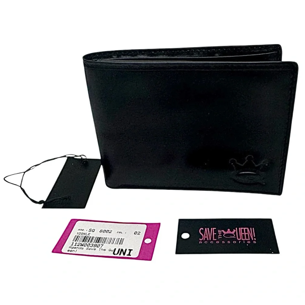 Save The Queen Men’s Black Leather Bifold Wallet Coin Holder Cash Credit Card